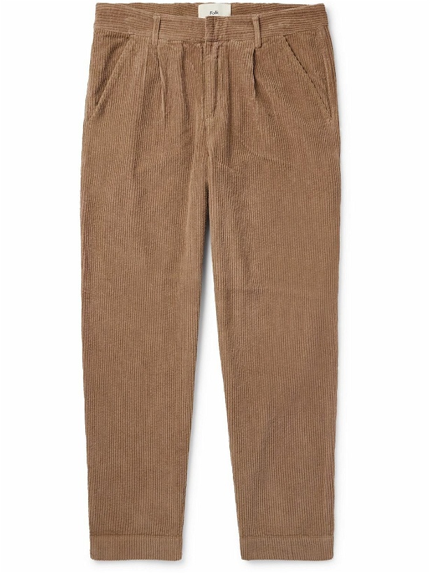 Photo: Folk - Signal Tapered Pleated Cotton-Corduroy Trousers - Brown