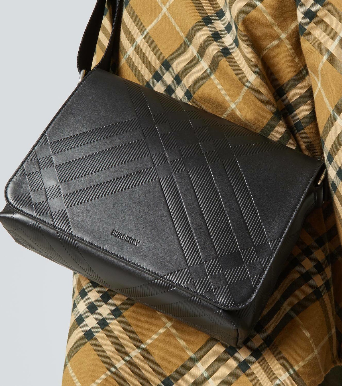 Burberry Debossed leather messenger bag