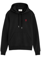 Ami Paris Logo Hooded Stretch-cotton Sweatshirt Black