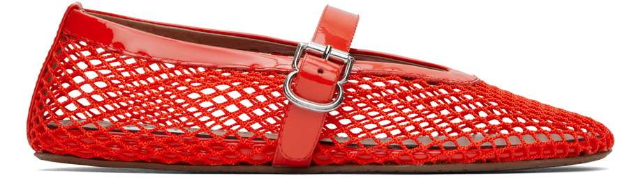 ALAÏA Orange Fishnet Ballerina Flats