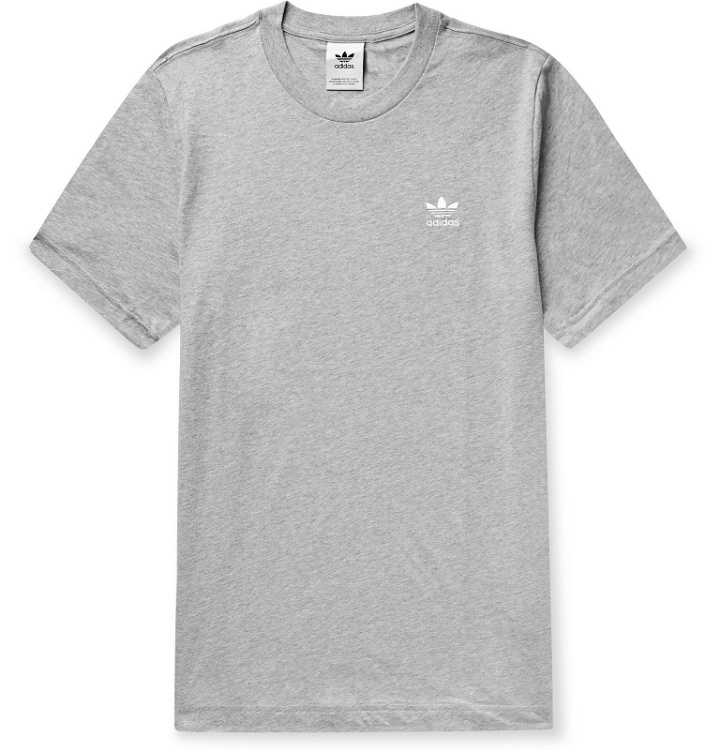 Photo: adidas Originals - Essentials Logo-Embroidered Mélange Cotton-Jersey T-Shirt - Gray