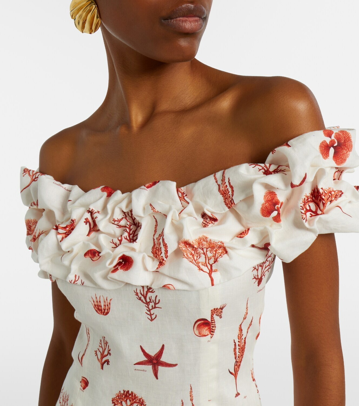 Agua by Agua Bendita Jardin printed off-shoulder linen minidress