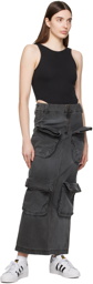 OPEN YY Black Cargo Denim Maxi Skirt