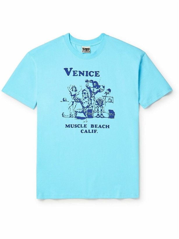 Photo: Y,IWO - Printed Cotton-Jersey T-Shirt - Blue