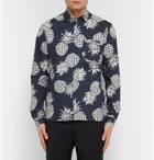 VALENTINO - Embroidered Pineapple-Print Cotton Shirt - Blue