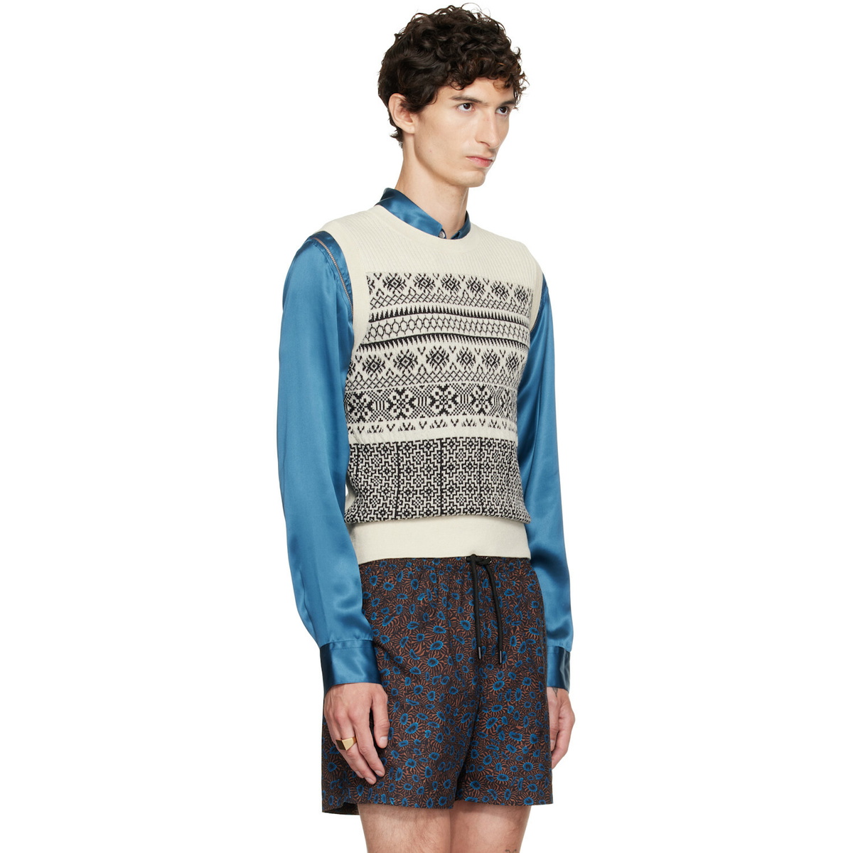 Dries Van Noten Off-White Jacquard Wool Sweater Vest