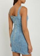 Balmain Button-embellished Stretch-denim Mini Dress Light Blue