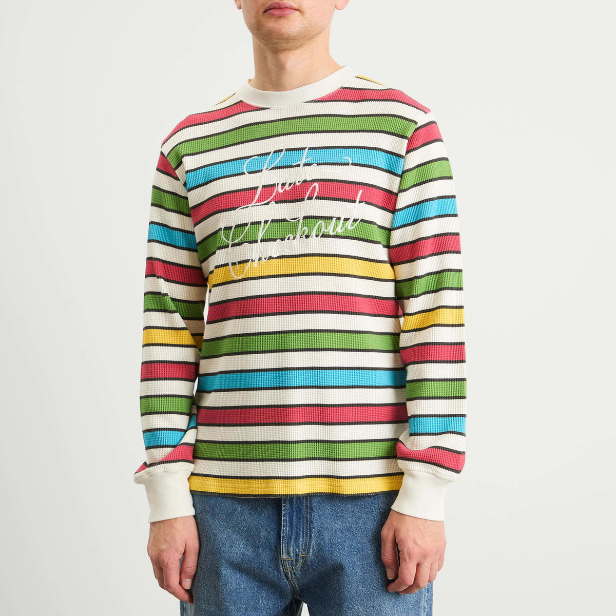 Late Checkout Men's Script Waffle L/S T-Shirt in Multicolour