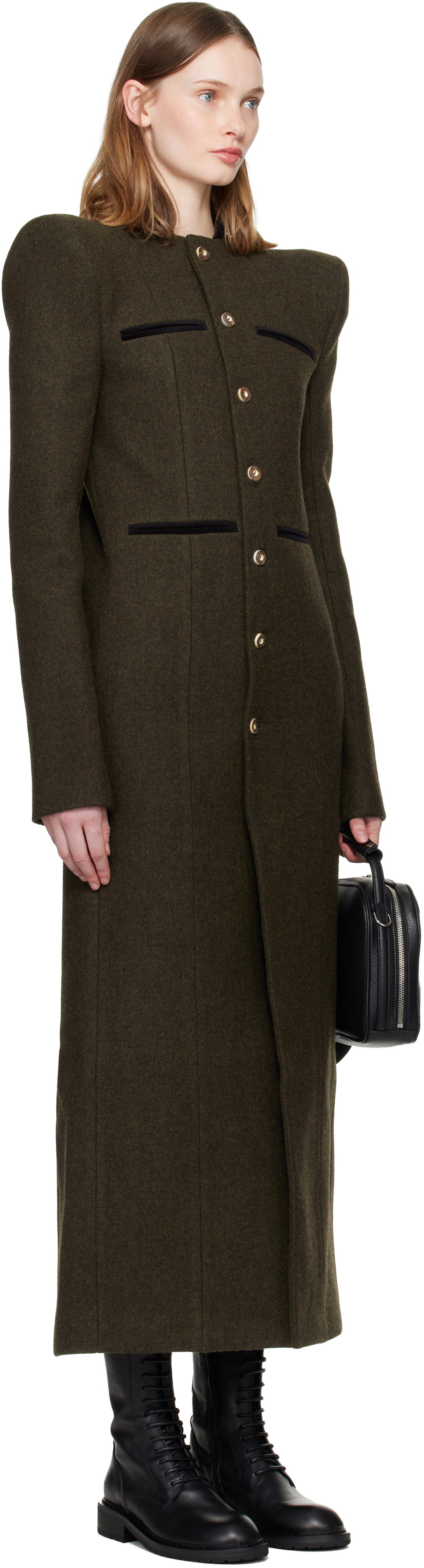 LAURA ANDRASCHKO Khaki Pagoda Loden Maxi Coat
