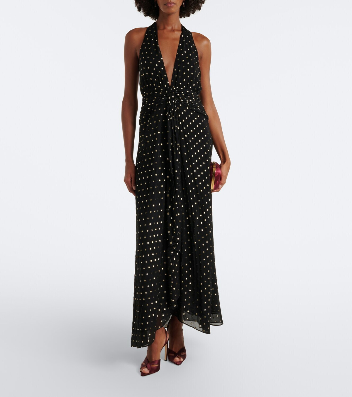 Rixo Alaina polka-dot halterneck midi dress