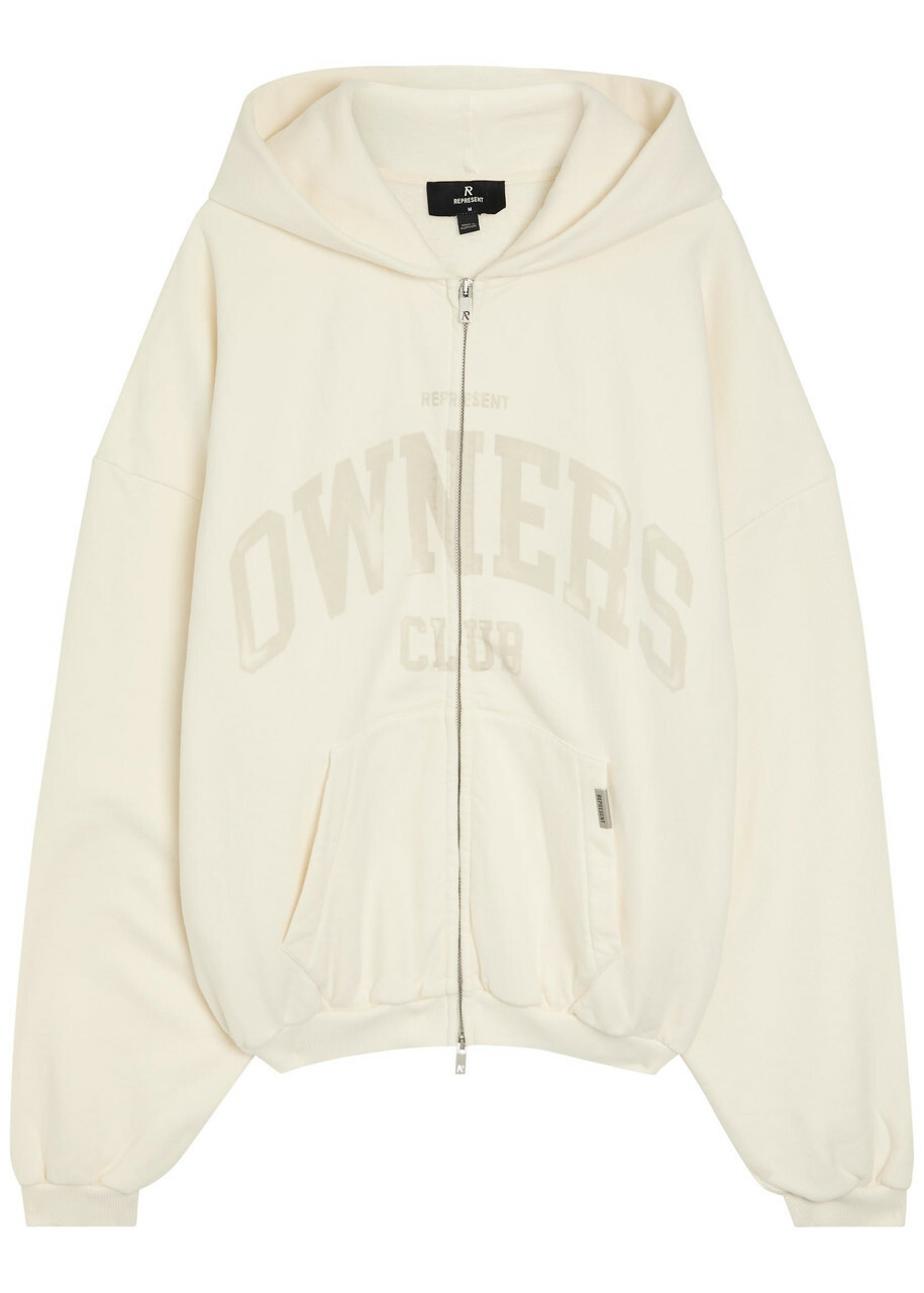 Represent Owners Printed Hooded Zip-through Cotton Sweatshirt White