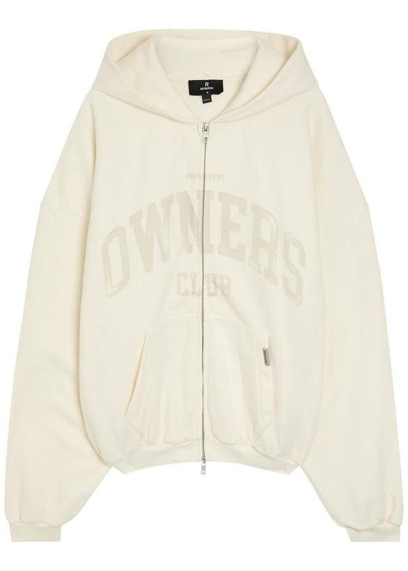 Photo: Represent Owners Printed Hooded Zip-through Cotton Sweatshirt White