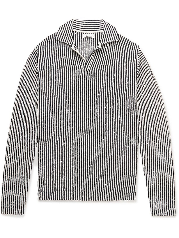 Photo: DOPPIAA - Aavio Striped Cotton-Bouclé Polo Shirt - Blue
