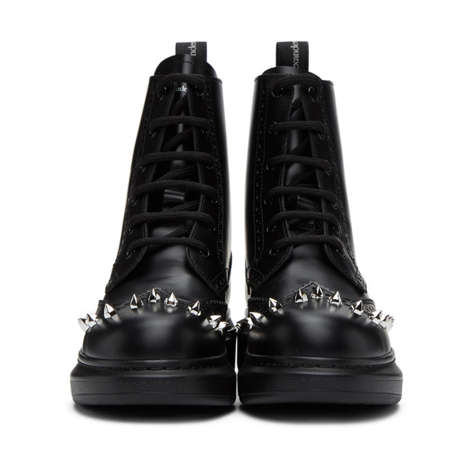 Alexander McQueen Black Stud Leather Hybrid Brogue Boots  display picture 2
