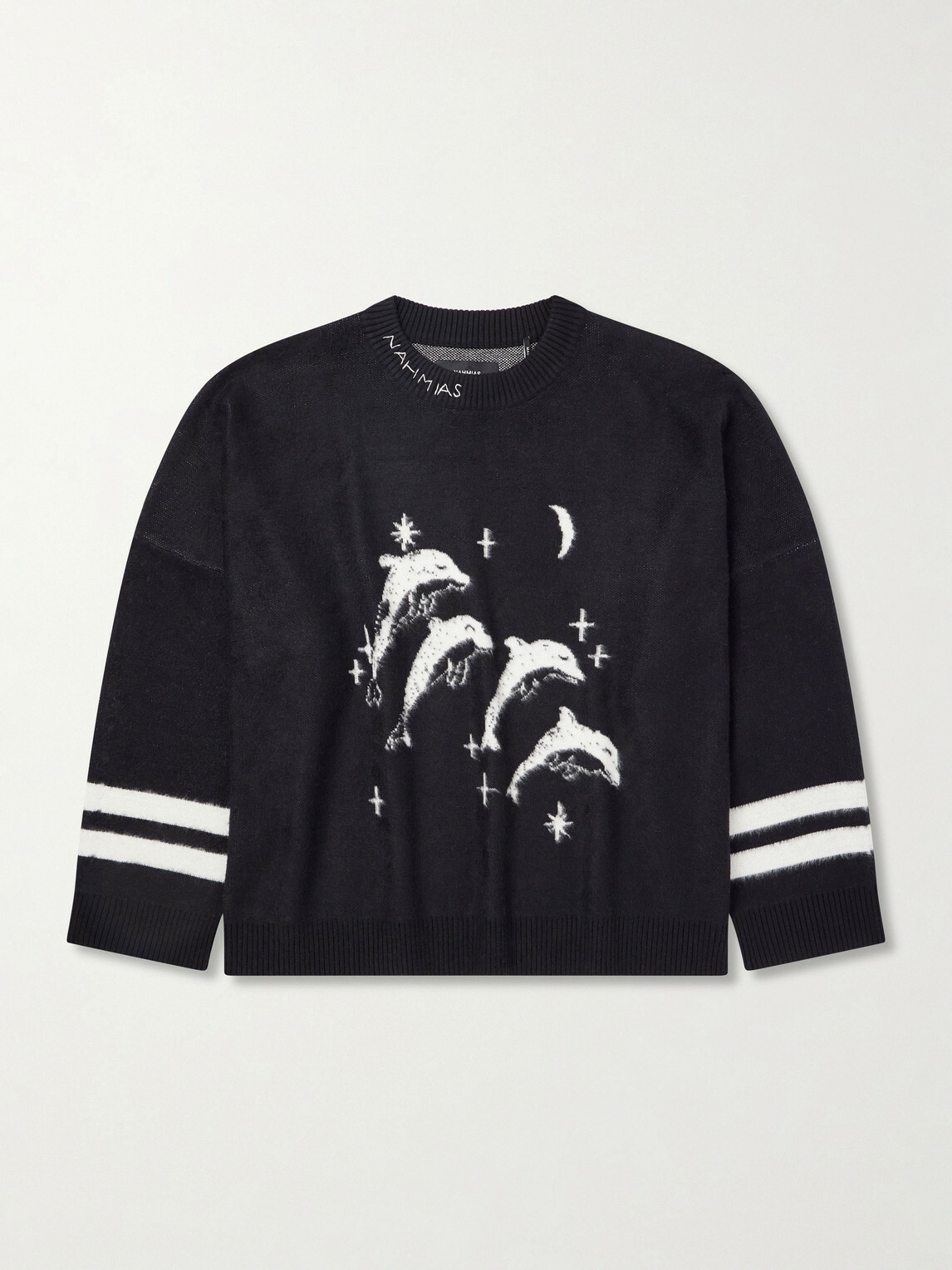 NAHMIAS - Dolphin Dreams Logo-Embroidered Cotton and Wool-Blend Sweater - Black