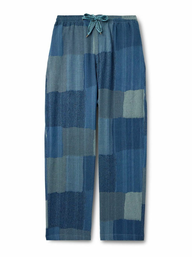 Photo: KAPITAL - Tugihagi Easy Straight-Leg Patchwork Cotton Drawstring Trousers - Blue