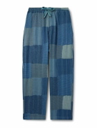 KAPITAL - Tugihagi Easy Straight-Leg Patchwork Cotton Drawstring Trousers - Blue