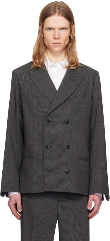 Photo: Random Identities Gray Houndstooth Wool Blend Double Breasted Blazer