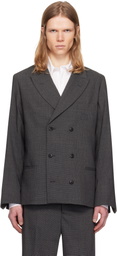 Random Identities Gray Houndstooth Wool Blend Double Breasted Blazer