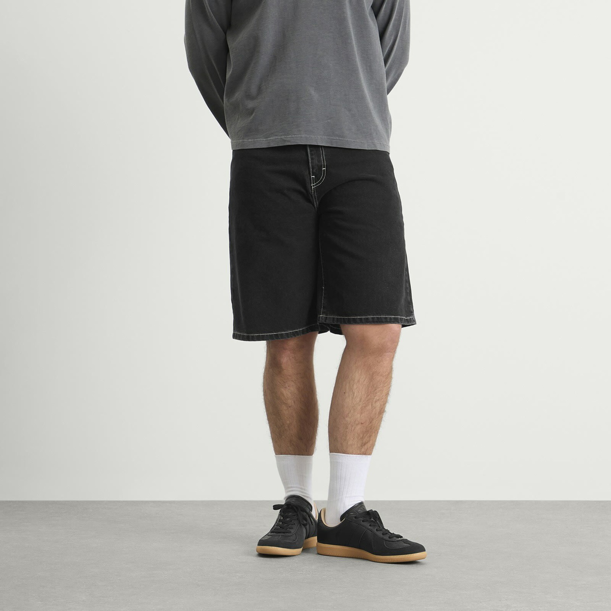 Stan Ray Men's Wide 5 Denim Shorts in Washed Black Denim