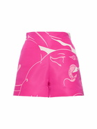 VALENTINO - Panther Print Faille High Waist Shorts