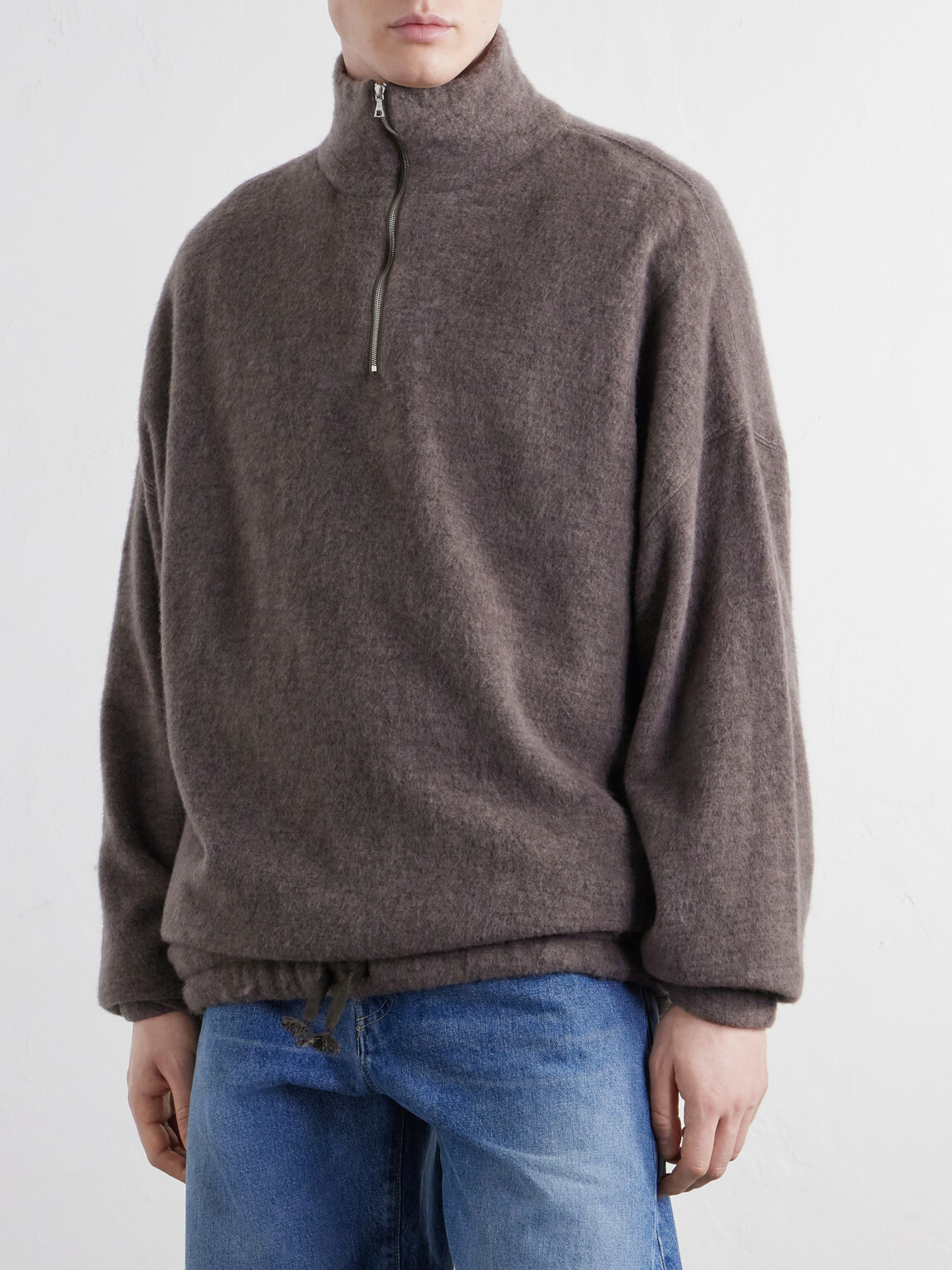 Kaptain Sunshine - Wool and Silk-Blend Fleece Zip-Up Sweater - Brown