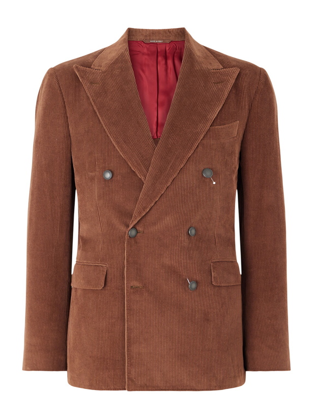 Photo: Canali - Capri Double-Breasted Cotton-Corduroy Blazer - Brown