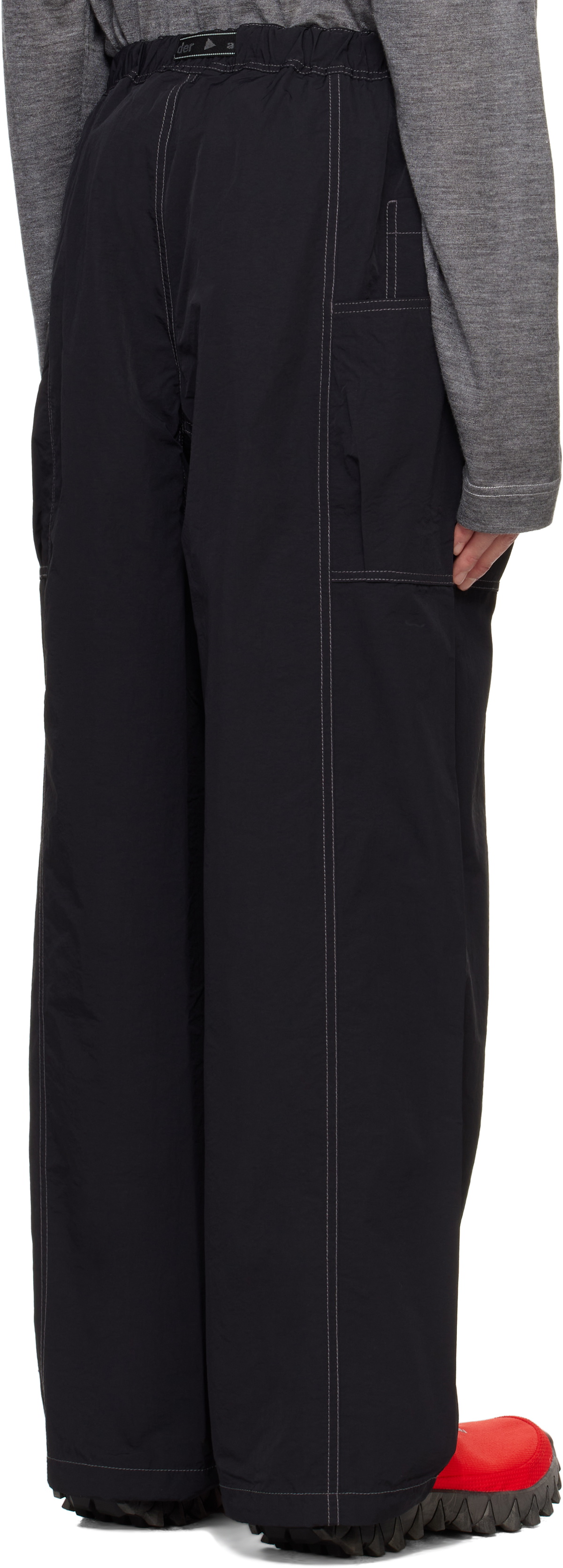 Loose Fit Crinkled Trousers in Black