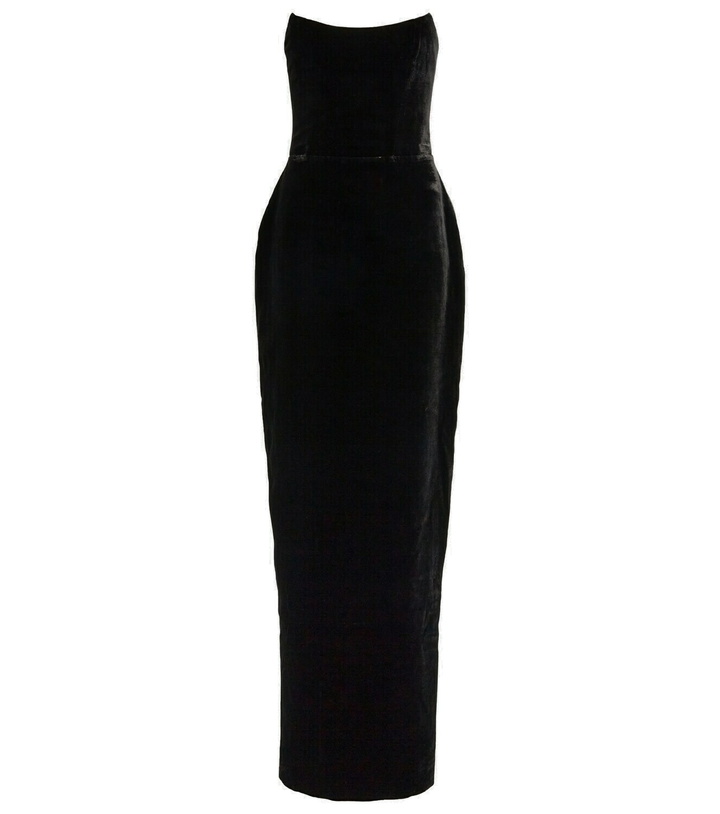 Photo: Rasario Off-shoulder velvet corset gown