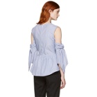 3.1 Phillip Lim Blue and White Striped Cold Shoulder Blouse