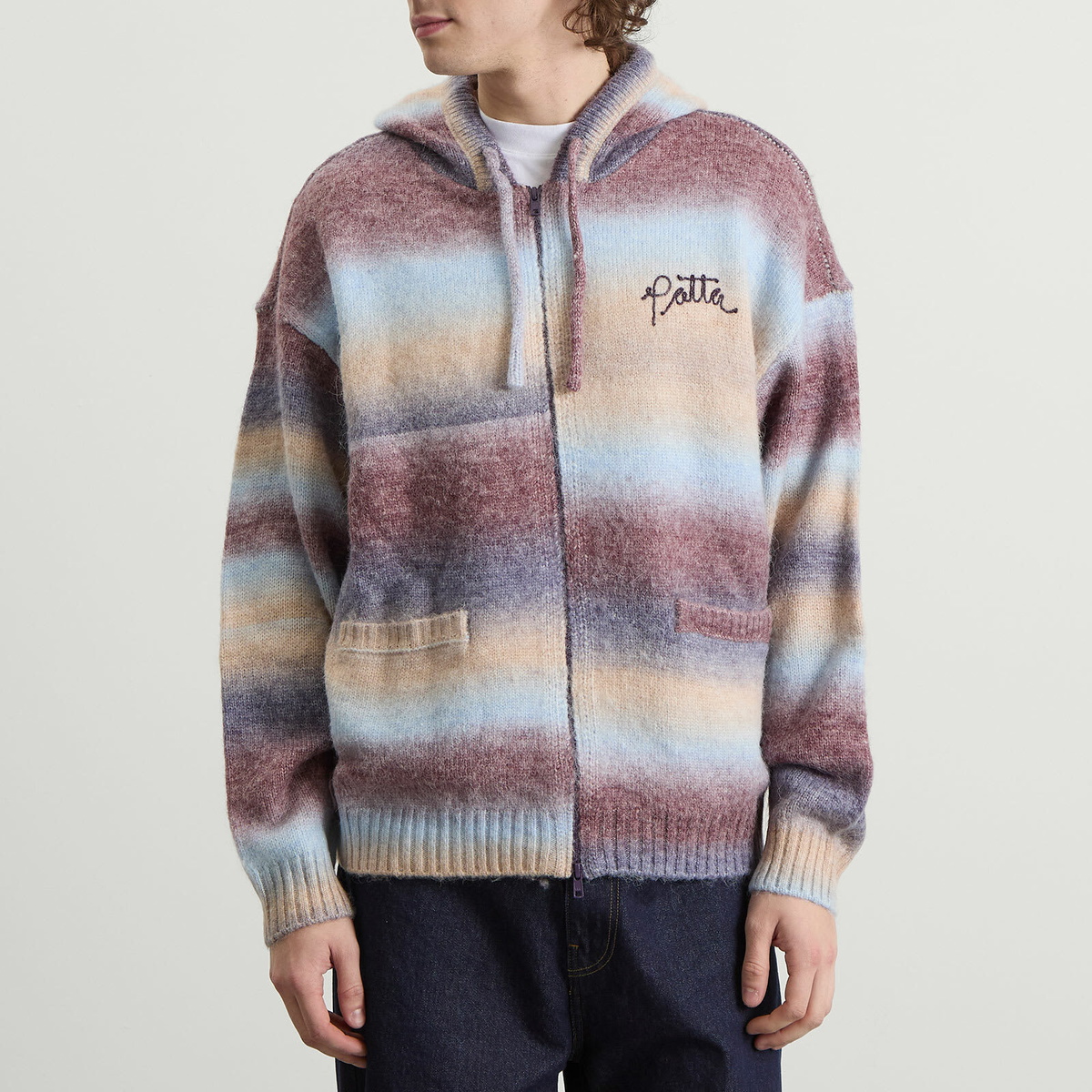 Patta Men's Space Dye Knitted Hoodie in Beige
