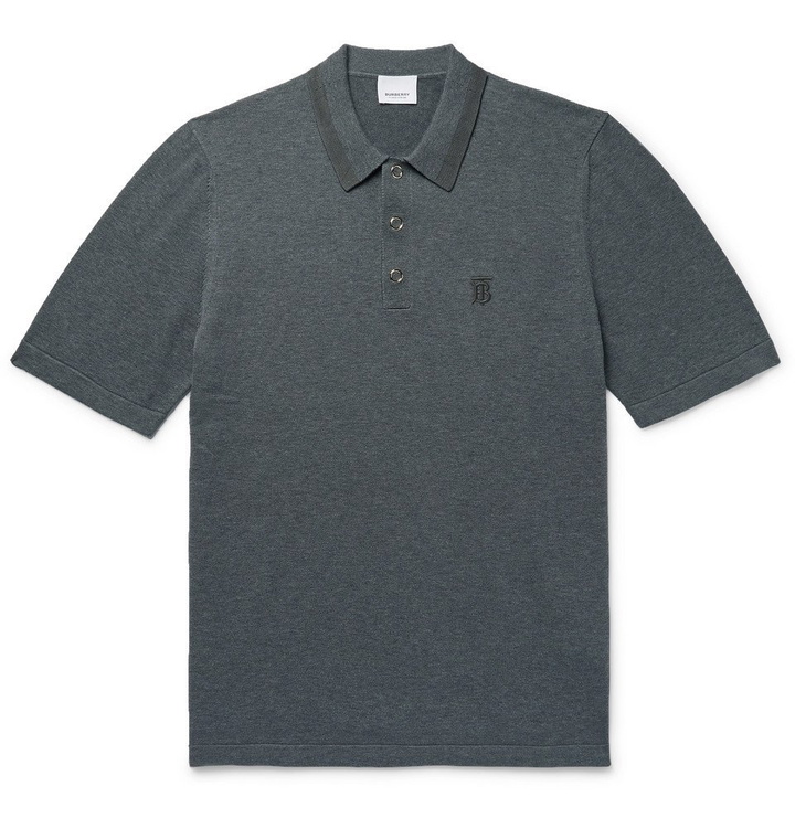 Photo: Burberry - Contrast-Tipped Mélange Cotton Polo Shirt - Charcoal