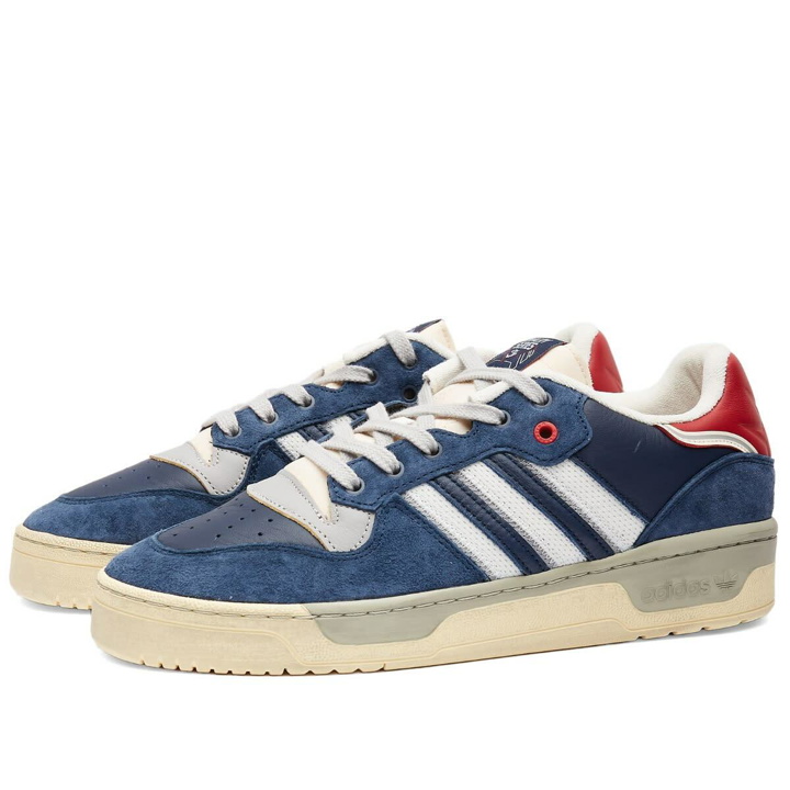 Photo: Adidas Men's Rivalry Low Extra Butter Sneakers in Collegiate Navy/Off White/White