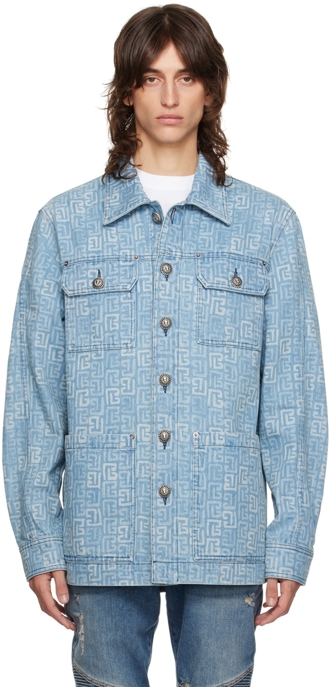 Balmain Blue Monogram Buttoned Denim Jacket