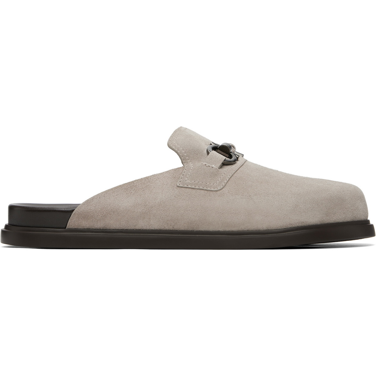 Ferragamo Gray Gancini Ornament Mule Loafers