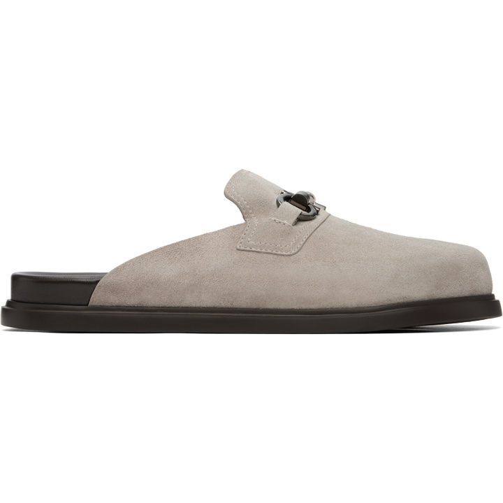 Photo: Ferragamo Gray Gancini Ornament Mule Loafers