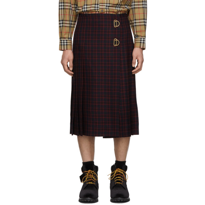 Photo: Burberry Navy and Red Wool Arroux Kilt