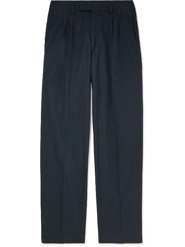 Photo: NN07 - Fritz 1062 Tapered Pleated Stretch-Cotton Seersucker Suit Trousers - Blue