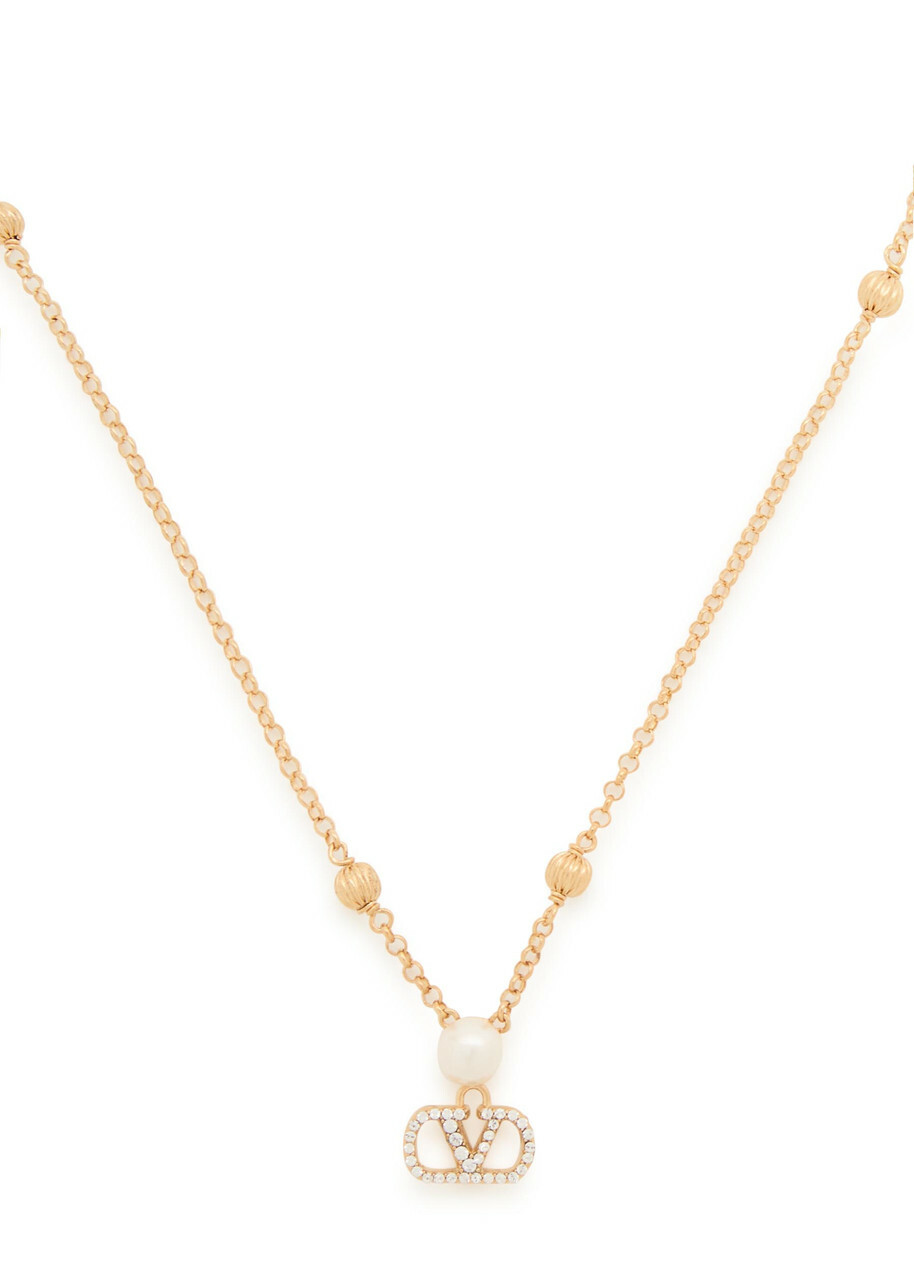 Valentino Vlogo Signature Swarovski Crystal and Pearl Necklace - Gold - One Size