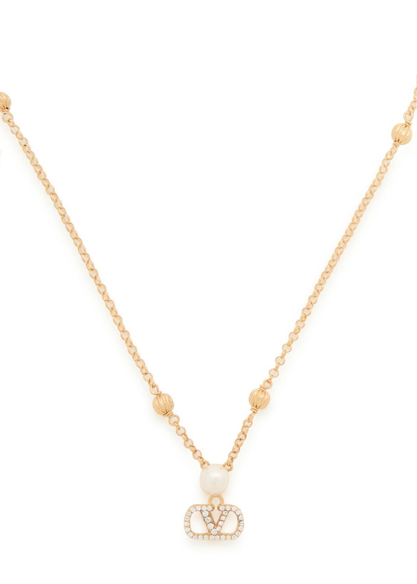 Photo: Valentino Vlogo Signature Swarovski Crystal and Pearl Necklace - Gold - One Size