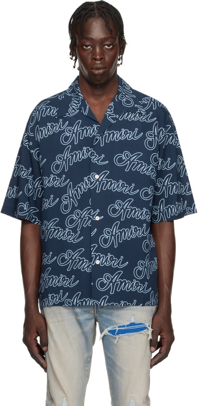 Photo: AMIRI Navy 'Amiri' Script Bowling Shirt