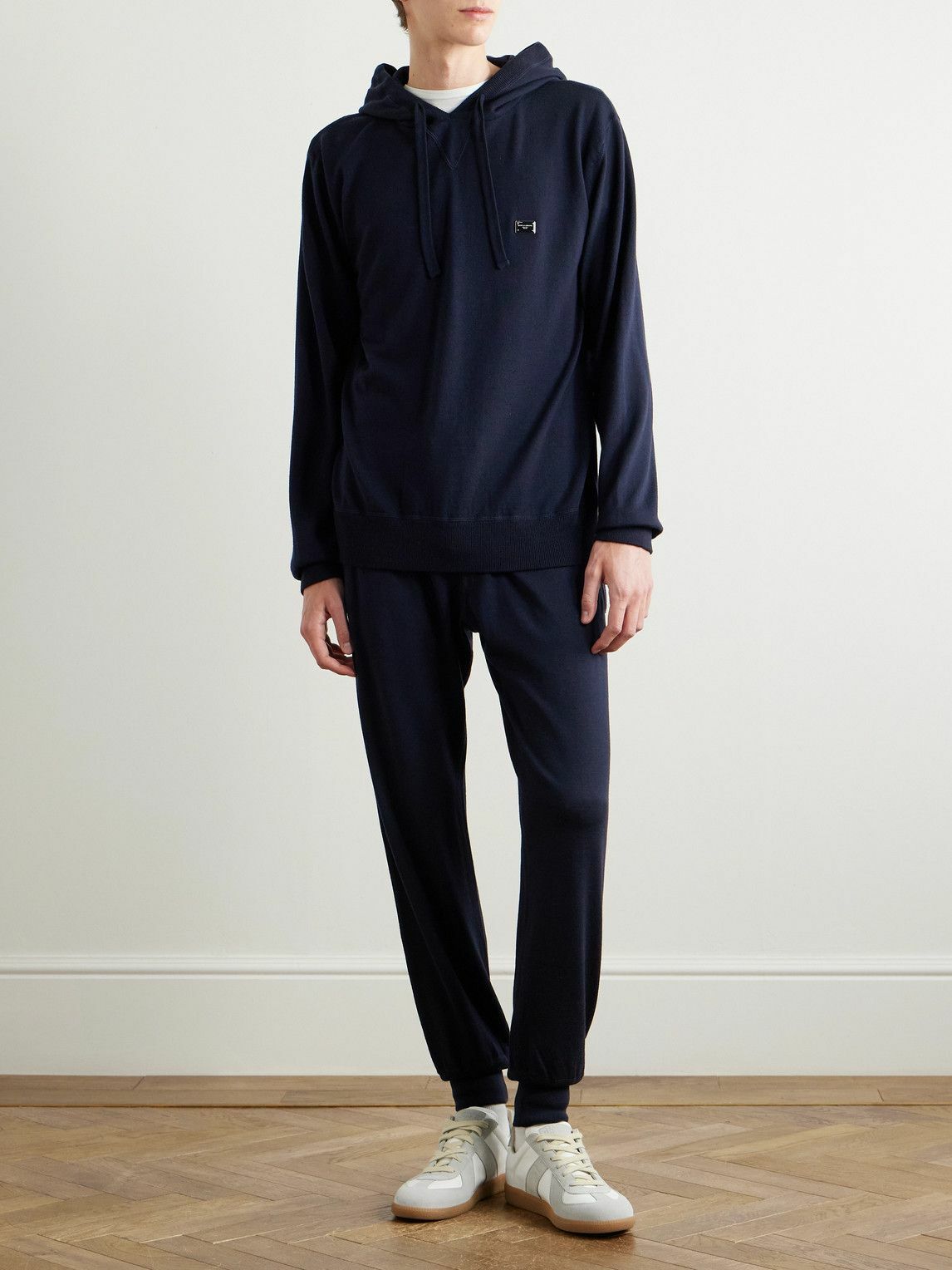 Dolce&Gabbana - Logo-Appliquéd Wool Hoodie - Blue