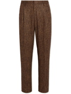 UMIT BENAN B - Straight-Leg Pleated Herringbone Tweed Trousers - Brown