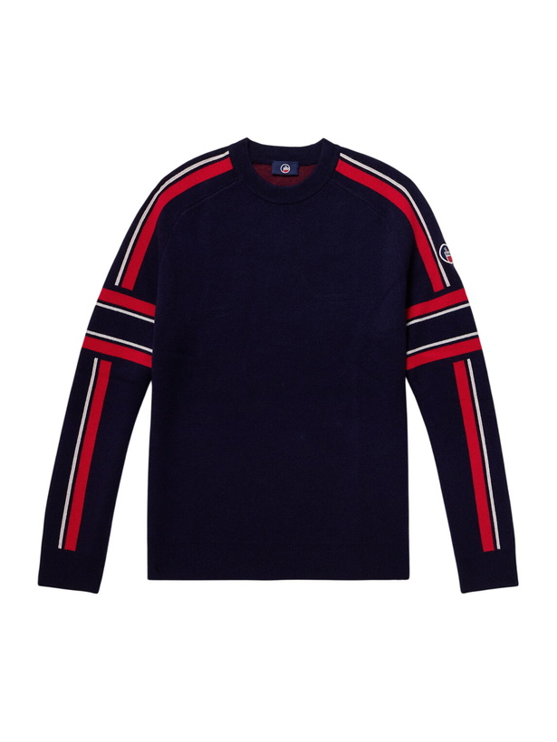 Photo: Fusalp - Spectavia Logo-Appliquéd Wool and Cashmere-Blend Jacquard Sweater - Blue