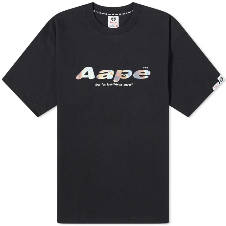 Photo: Men's AAPE Laser Foil Back Print Moon Face T-Shirt in Black