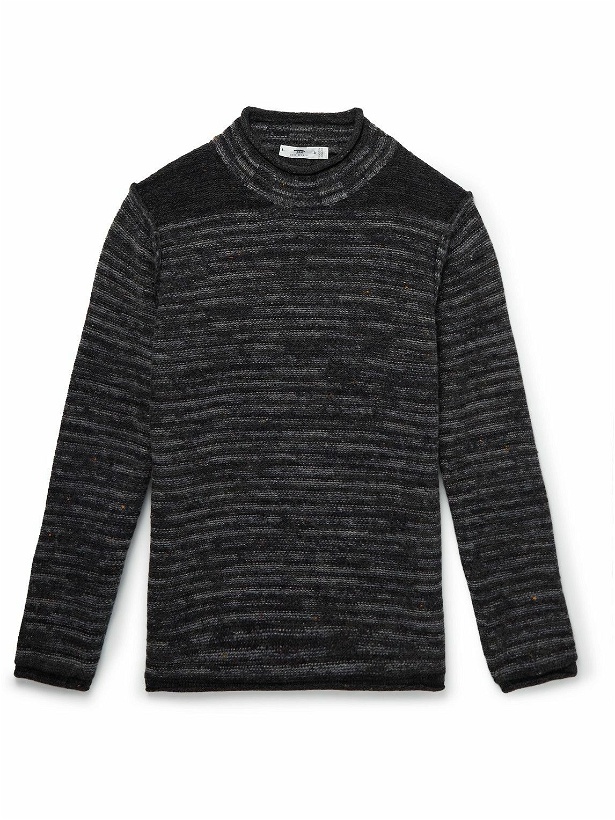 Photo: Inis Meáin - Striped Donegal Merino Wool and Cashmere-Blend Mock-Neck Sweater - Gray
