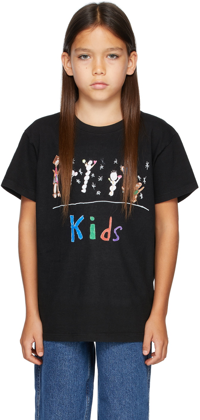 Kids Worldwide SSENSE Exclusive Kids Black Graphic 'Kids' T-Shirt