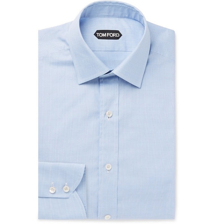 Photo: TOM FORD - Light-Blue Slim-Fit Prince of Wales Checked Cotton Shirt - Men - Blue