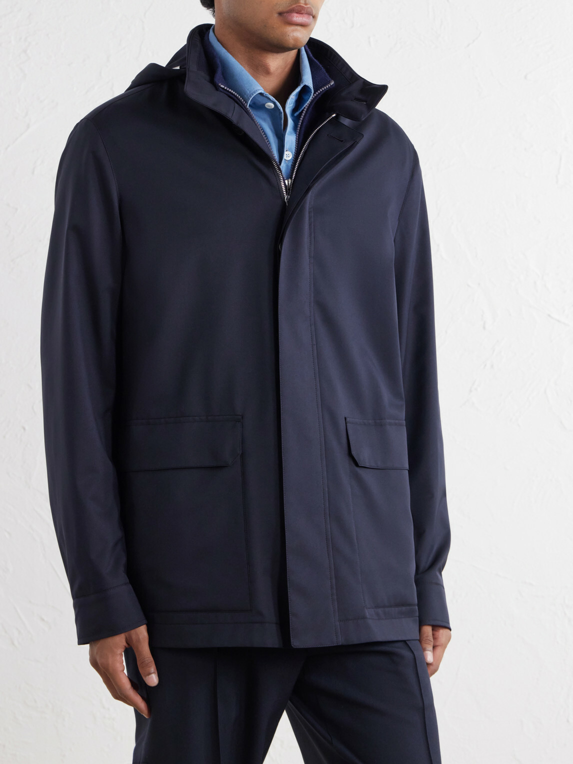 Zegna - Twill Hooded Coat - Blue