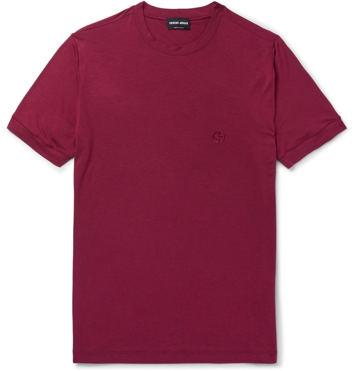 Photo: Giorgio Armani - Slim-Fit Logo-Embroidered Stretch-Jersey T-Shirt - Purple